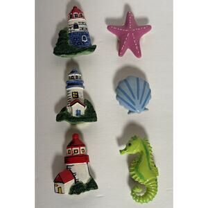 Novelty Button Covers Beach Seahorse Starfish Clam Lighthouse Ocean Lot of 6
